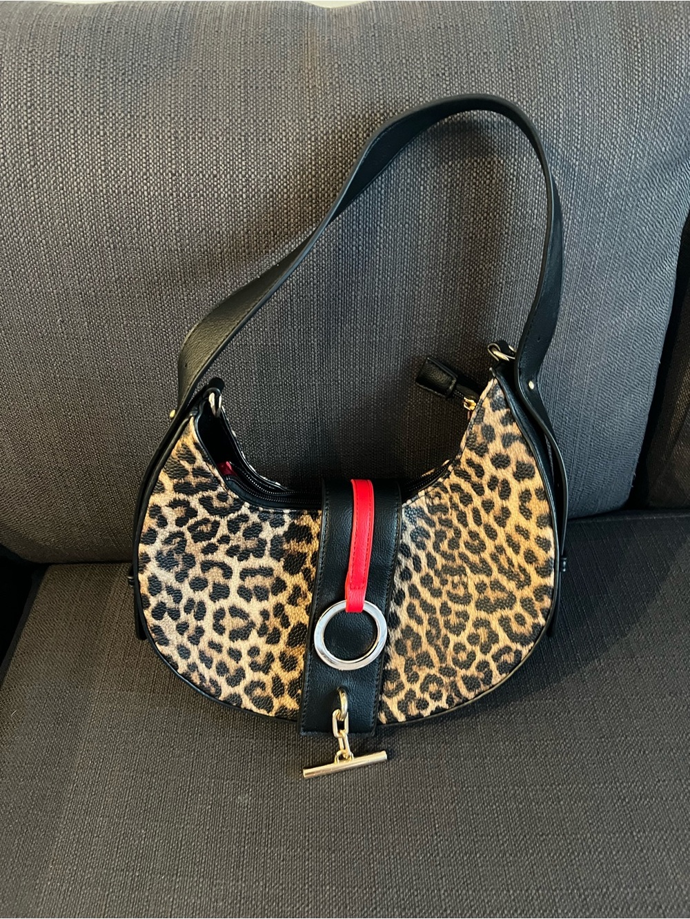 Chinese Laundry Leopard Print Shoulder Bag with Red Accent